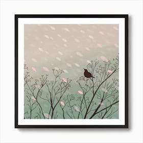 Bird In Rain Square Art Print