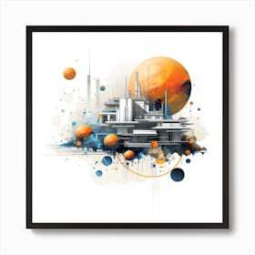 Abstract Building With Solar System Double Exposure Art Art Print