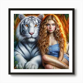 White Tiger And Girl 3 Art Print