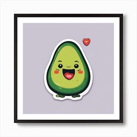 A Happy Avocado With A Smiling Face And A Heart Sticker Art Print