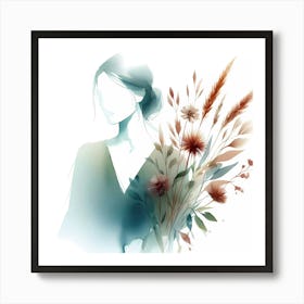 Watercolor Of A Woman With Flowers 1 Art Print