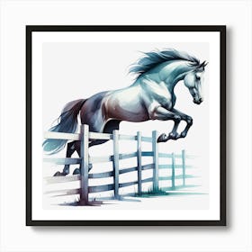 Horse Jumping Over Fence Art Print