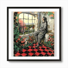 Woman Looking Out Of A Window Art Print