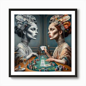 Two Women Playing Poker Art Print