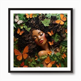 Afro-American Woman With Butterflies 6 Art Print