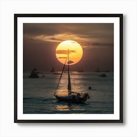 Sailboats At Sunset Art Print