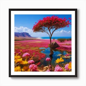 Pink Flowers In The Desert Art Print