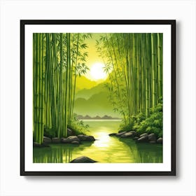 A Stream In A Bamboo Forest At Sun Rise Square Composition 66 Art Print