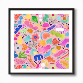 Playful Abstract Fresh Pink Square Art Print