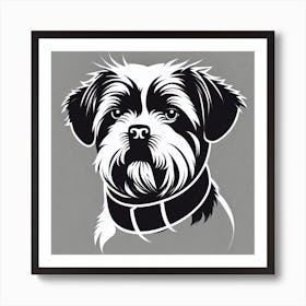 Shih Tzu, Black and white illustration, Dog drawing, Dog art, Animal illustration, Pet portrait, Realistic dog art Art Print