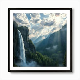 Waterfall In Yosemite National Park Art Print