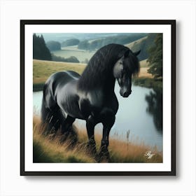 Beautiful Black Stallion By The Pond 5 Copy Art Print