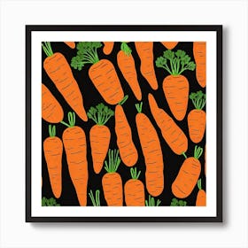 Carrots On Black Background Art Print