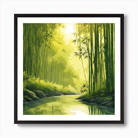 A Stream In A Bamboo Forest At Sun Rise Square Composition 293 Art Print