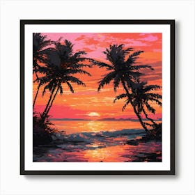 Sunset Palm Trees 1 Art Print