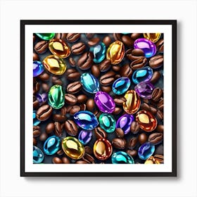 Coffee Beans With Colorful Gems 1 Art Print