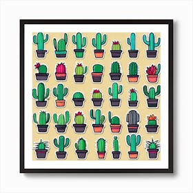 Cactus In Pots 1 Art Print