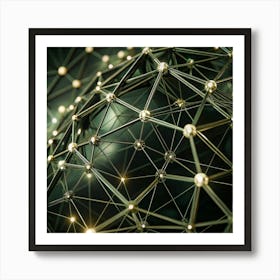 A close-up of a metallic, interconnected network of nodes and lines. Art Print