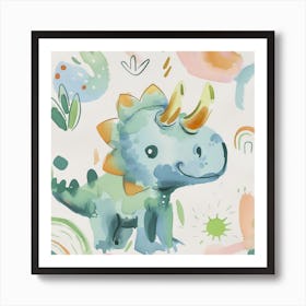 Cute Muted Pastels Triceratops Dinosaur 3 Art Print