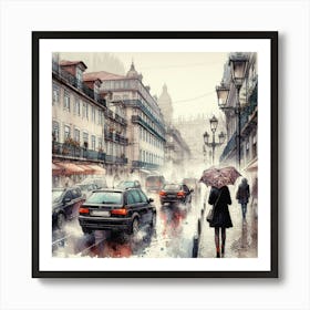 Lisbon Street Watercolor Painting Art Print