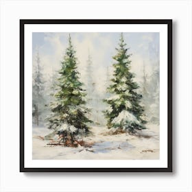 Two Pine Trees In The Snow Art Print