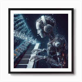 Robot Playing Piano Art Print