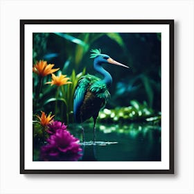 Blue and Emerald Green Water Bird Art Print