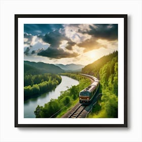 Travel Sky Train Scenery Forest Summer Landscape View Freight Bay Sunlight Green Beautif (2) Art Print