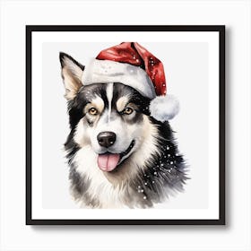 Husky Santa Hat 2 Art Print