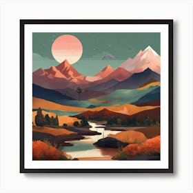 Boho Art Minimalist Landscape Mountains (9) Art Print