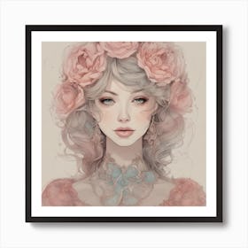 Pretty Girl With Roses Art Print