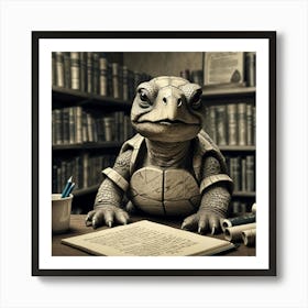 Turtle At The Library 2 Art Print