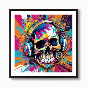 Skull With Headphones 19 Art Print