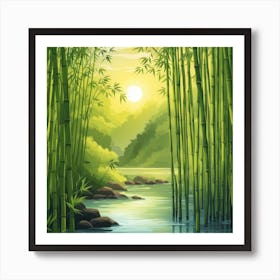 A Stream In A Bamboo Forest At Sun Rise Square Composition 18 Art Print