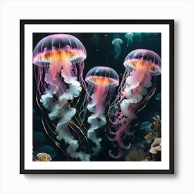 Spectral Elegance: The Black and Pink Portrait of a Ghostly Jellyfish 1 Art Print