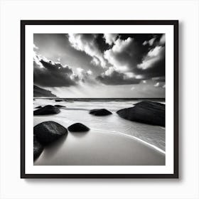 Black And White Rocks On The Beach Art Print