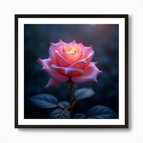 A Surreal Rose With Petals Of Shimmering, Fractal Light Blooming In A Mystical Twilight Garden 1 Art Print