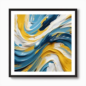 Abstract Of Blue And Yellow Paint Art Print