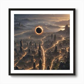 Eclipse Over A City Art Print