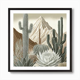 Firefly Modern Abstract Beautiful Lush Cactus And Succulent Garden In Neutral Muted Colors Of Tan, G (9) Art Print