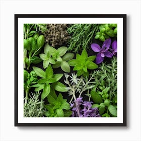 Top View Of Herbs On A Black Background 4 Art Print