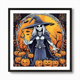 Witch With Pumpkins 3 Art Print