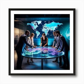 A Diverse Group Of Professionals Gathered Around A Sleek Glass Table Engaged In Lively Discussion Art Print