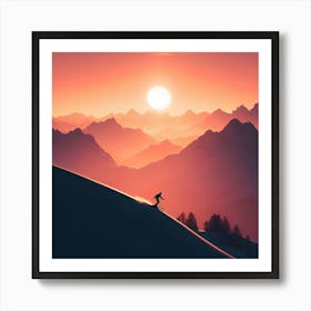 Skier At Sunset Art Print