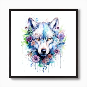 Wolf With Flowers Art Print