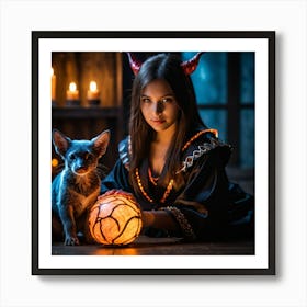 Dark Magic Glowing Beast Master Girl 5 Art Print