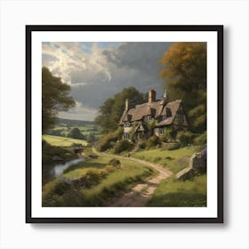 Cottage By The Stream 1 Art Print