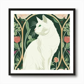 Cat With Roses Art Print