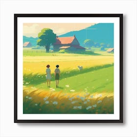 Two People In A Field Art Print