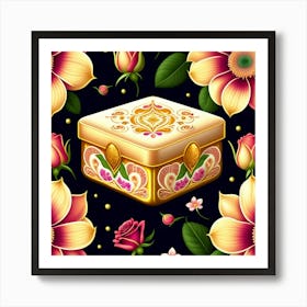 Gold Box With Flowers Art Print